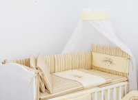 KOKO Babybettwäsche Bettwäsche-Set 5-teilig Design: 'Gute Nacht beige mit Chiffonhimmel' | 