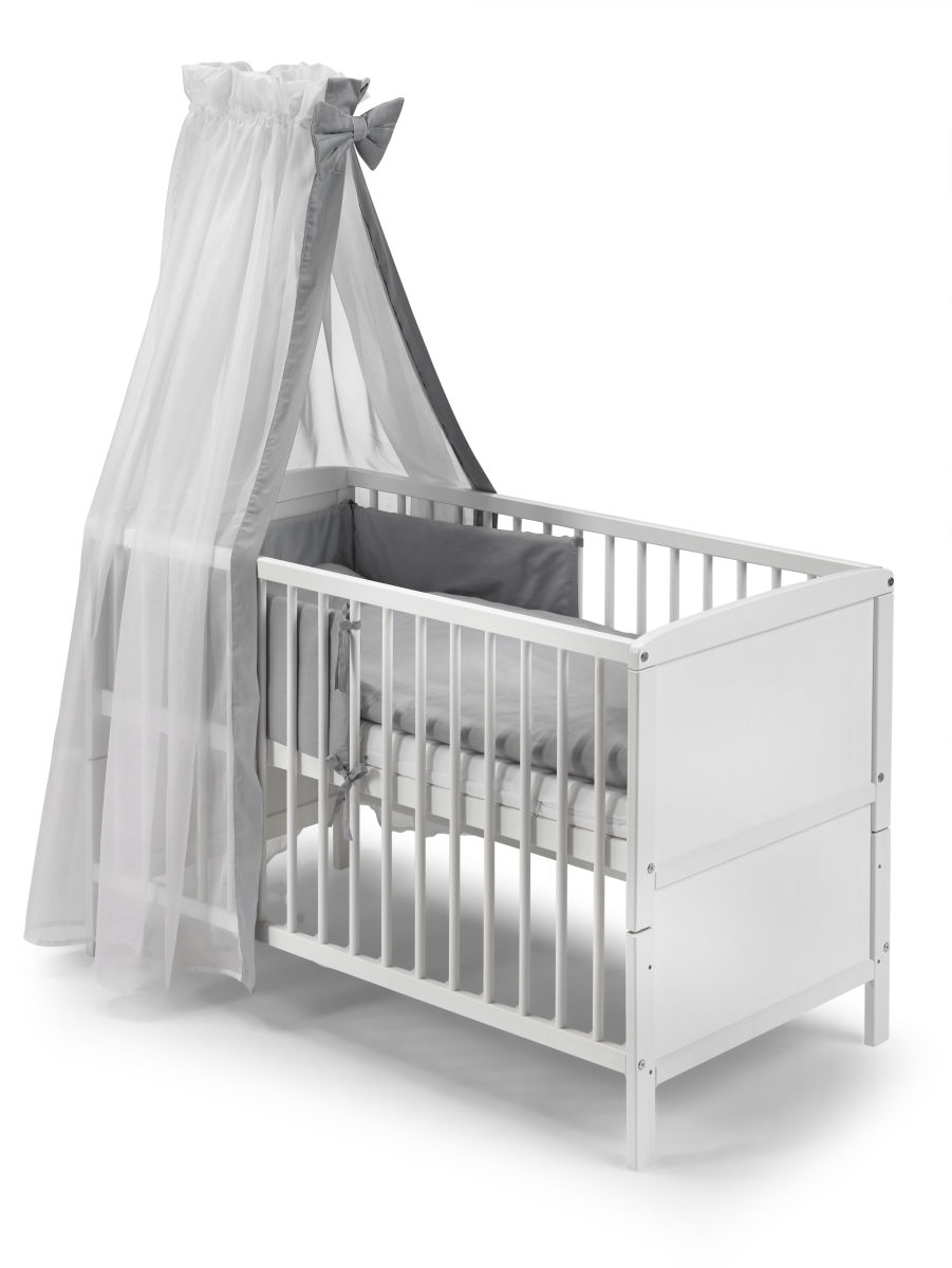 Babybett Kinderbett Juniorbett 120x60 Weiß Bettset Applikation komplett 