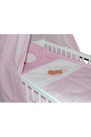 NELE rosa - Design: Satinbaumwolle weiss umbaubar zum Juniorbett Komplett 120x60 cm Designwahl KOKO -Babybett |NELE